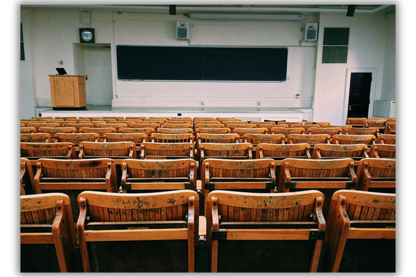 classroom with wood desks