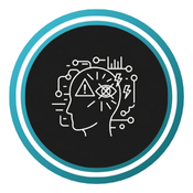 A white line drawing of a stylized human head in profile with radiating lines, overlaid with symbols like an exclamation mark in a triangle, a crossed-out eye, and a lightning bolt.