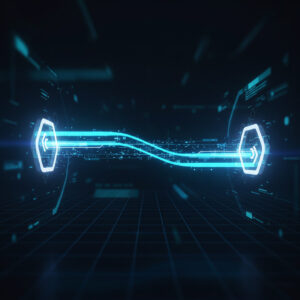 Abstract visualization of fast, streamlined, real-time data flow between two endpoints.